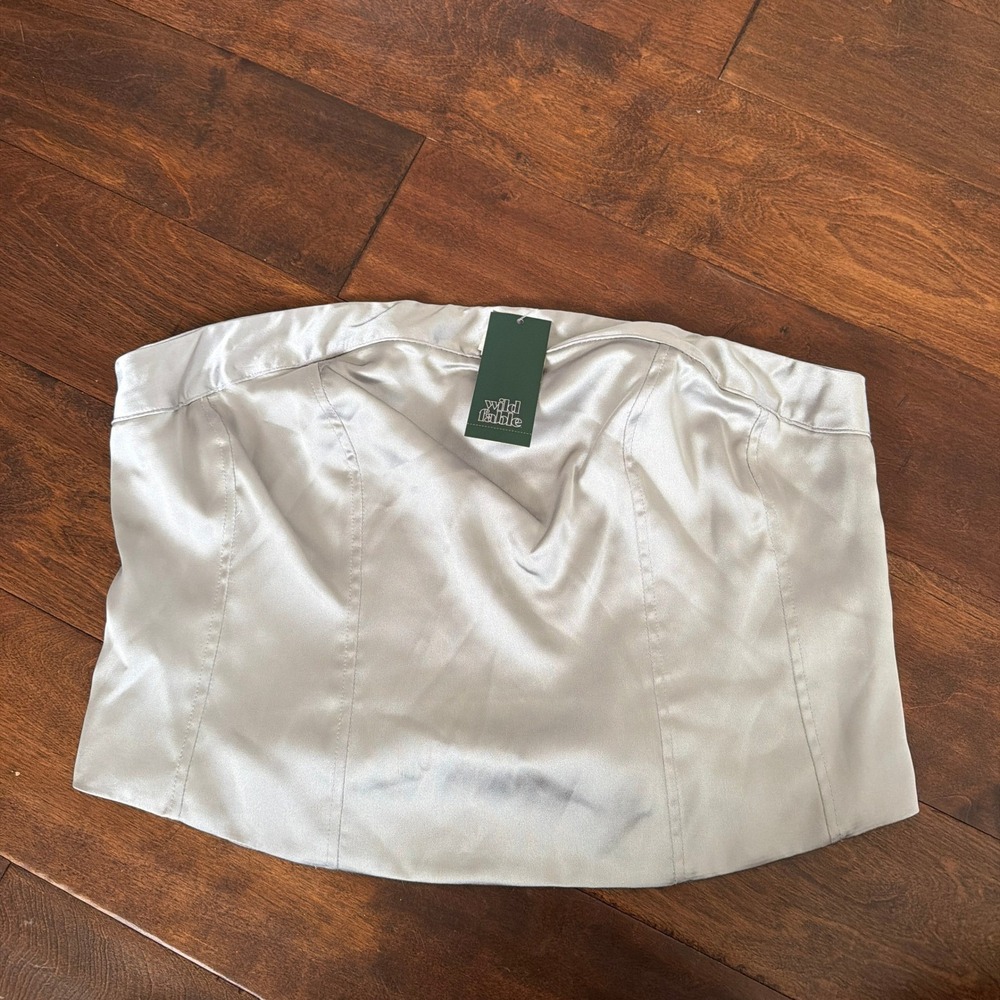 NWT Wild Fable Satin Strapless Slim Fit Bustier Tube Top Silver Women's Large